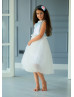 Blue Sequin Ivory Tulle V Back Flower Girl Dress
